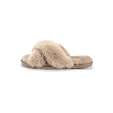 Shearling Flat Sandals Cross Strap Slippers